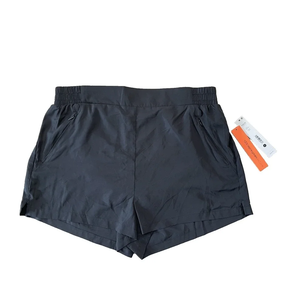NWT Aqua Athletics Women's Black Sz M Panty Lined Windbreaker Shorts New